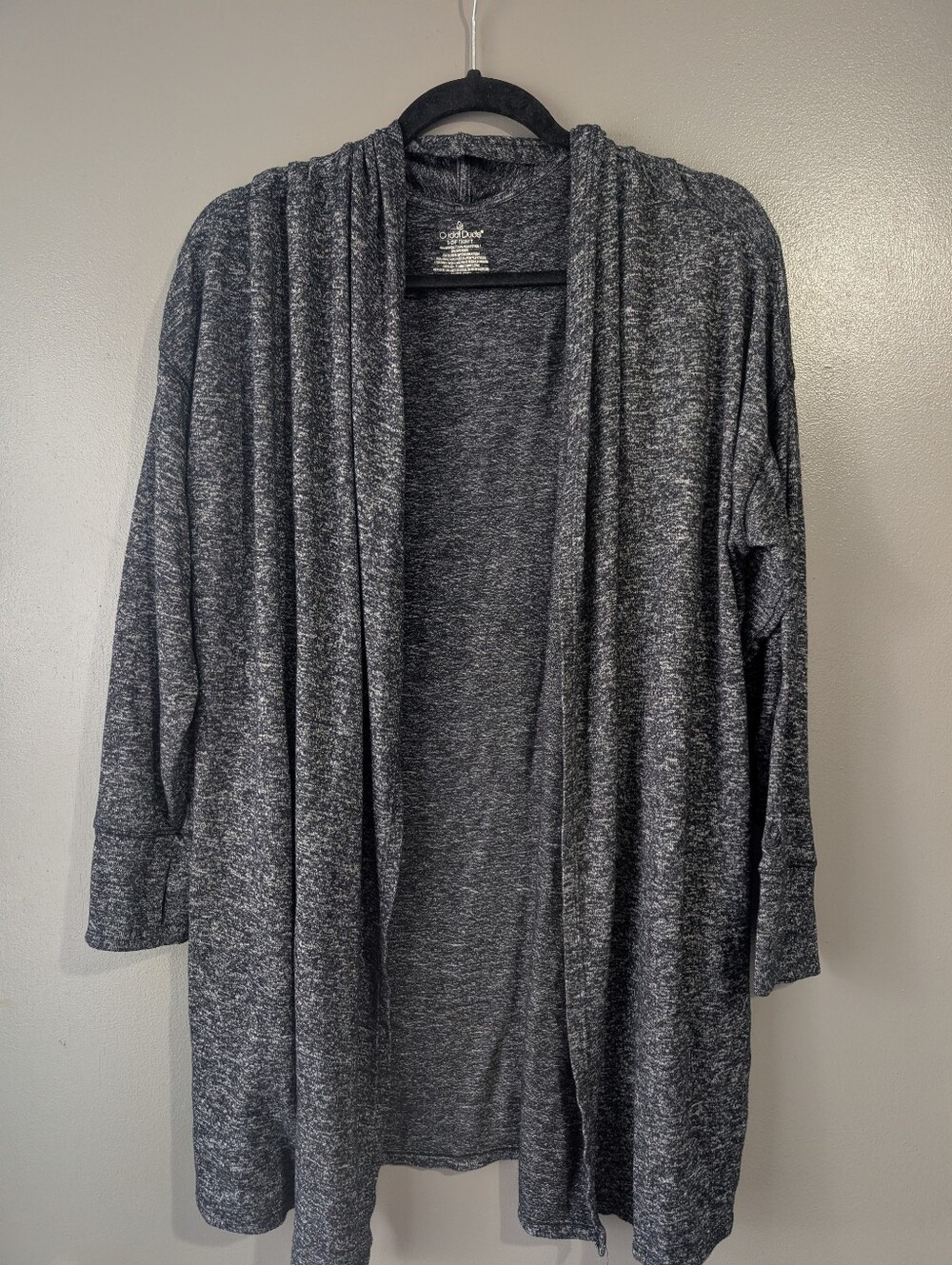 Cuddl Duds SoftKnit 1X Heather Charcoal Open Front Cardigan Thumbholes